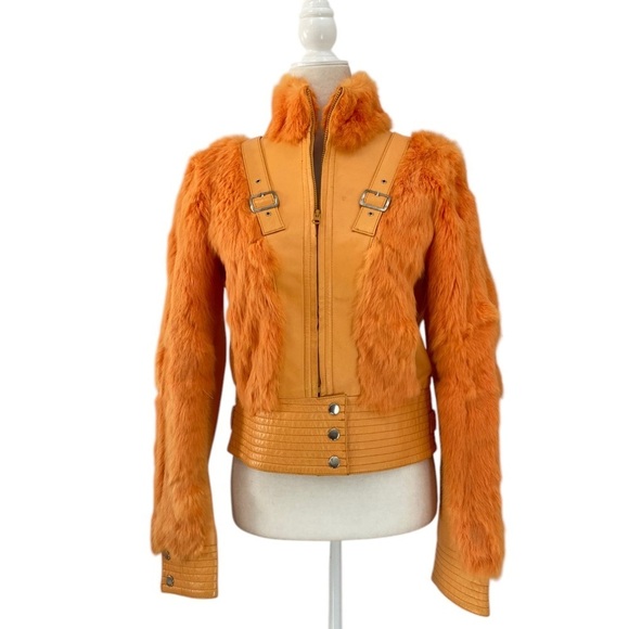 Cosmopel Dyed Fur Leather Jacket Vintage Women’s Y2K Rock 80s Punk Maximalist - Picture 4 of 13